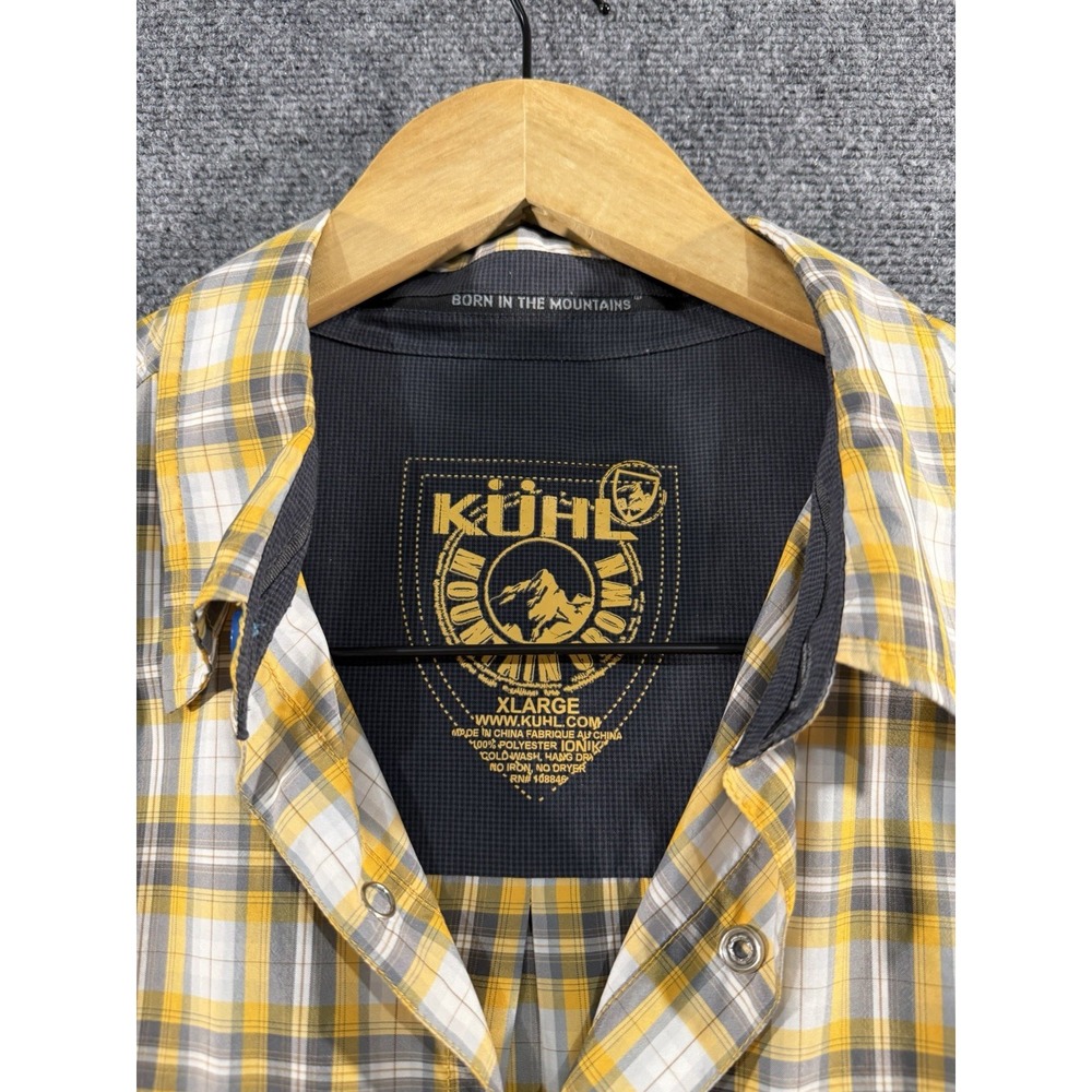Kuhl Short Sleeve Shirt Men's XL Pearl Snap Down Yellow Plaid Hike Camp Fish